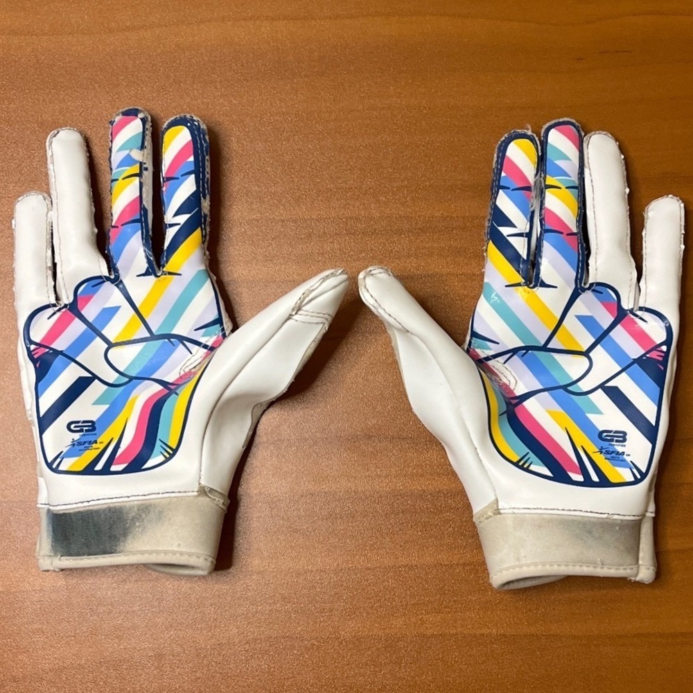Grip Boost Youth Medium Football Gloves White Multi Color SFIA Certified SM